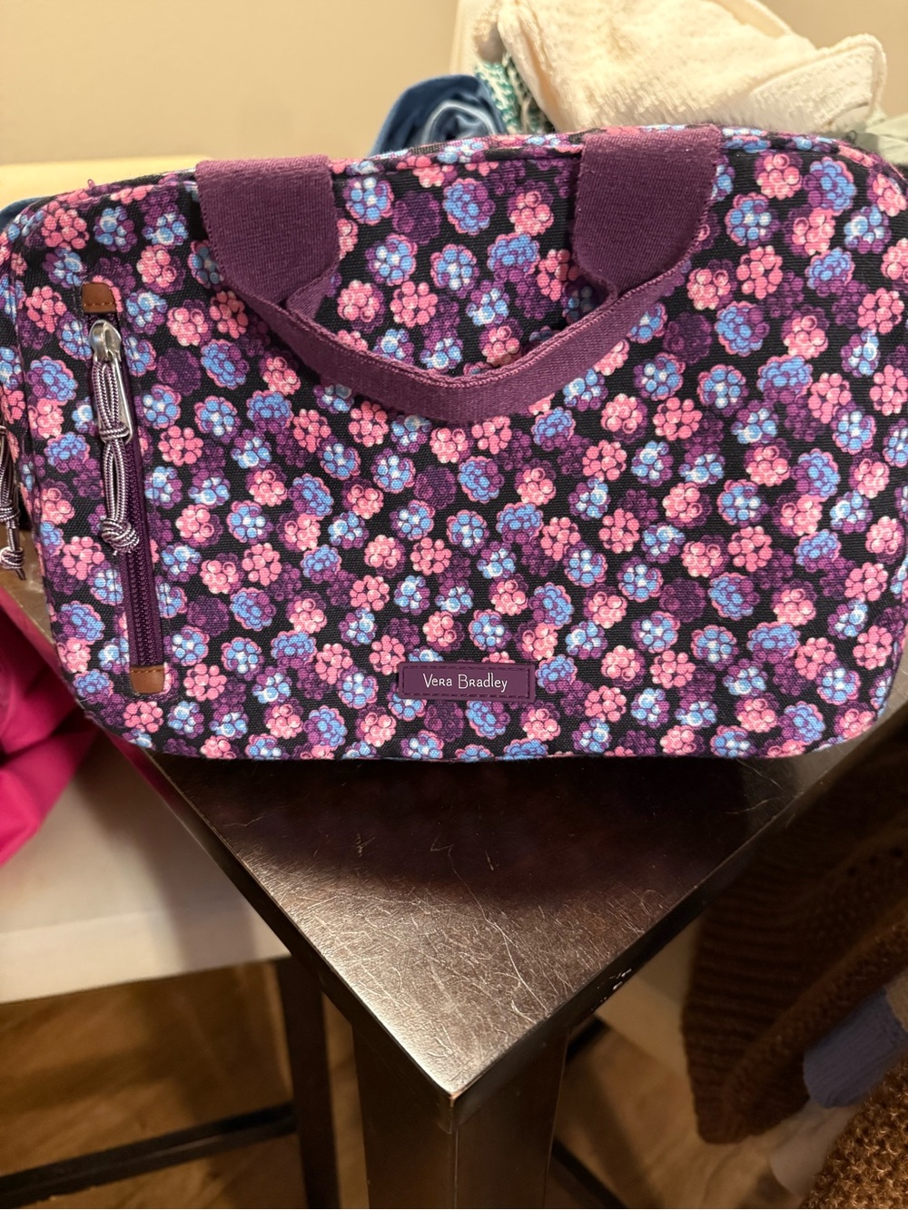Vera Bradley Purple Floral Quilted cosmetic Bag large